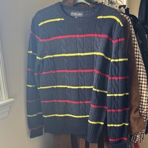 Brooks Brothers Navy Sweater with Red and Yellow Stripes